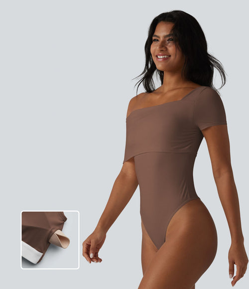 Body casual col asymétrique manches courtes avec soutien-gorge intégré