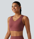 Brassière de sport de running maintien fort col V dos nu avec boucle ajustable et coussinets non amovibles