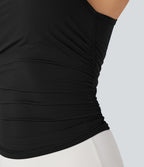 Débardeur de yoga Cool Touch à col rond, dos nageur, fronces et soutien-gorge intégré