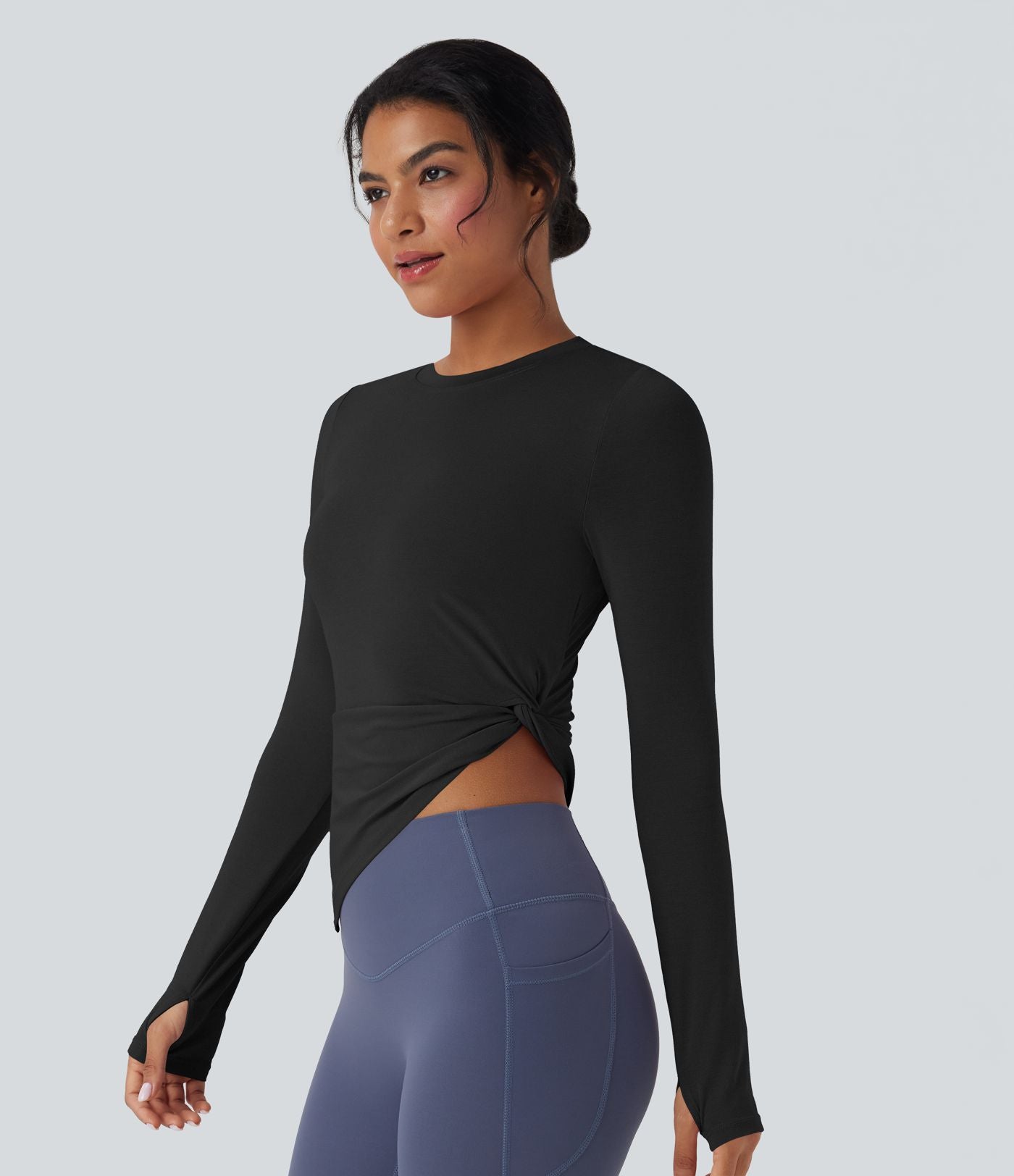 Haut de sport yoga asymétrique séchage rapide manches longues avec trous pouces