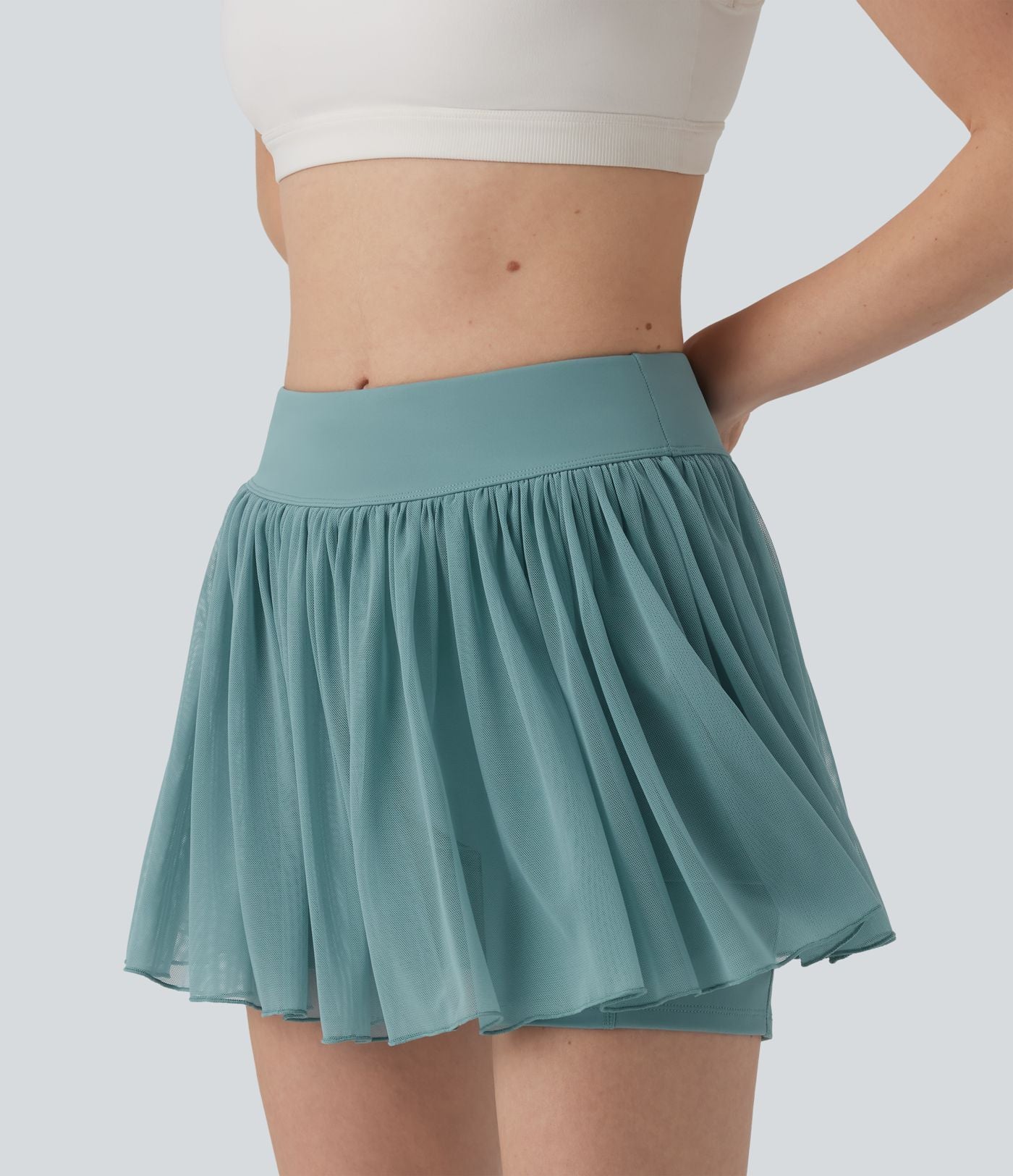 Jupe-short de tennis mini 2-en-1 taille mi-haute mesh contrasté avec poche