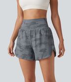 Short de running 2 en 1 Halara UltraSculpt™ gainant imprimé camouflage, taille haute, ourlet incurvé, 10 cm, avec poche
