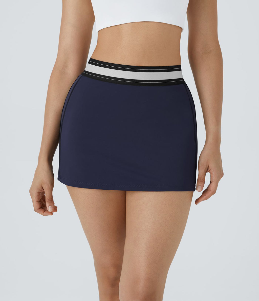 Jupe de tennis SoftlyZero™ Airy micro mini 2-en-1 à taille haute et color block ajustée au corps à effet frais InstantCool
