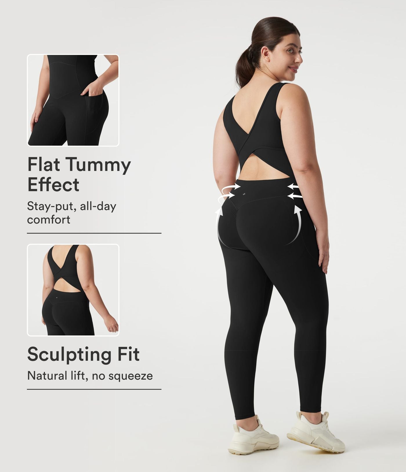 Combinaison de sport grande taille Halara UltraSculpt™ col V croisé dos nu ventre plat push-up brassière intégrée avec poches