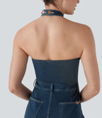 Combinaison décontractée Halara Flex™ col licou dos nu jambes larges en denim maille extensible avec multiples poches
