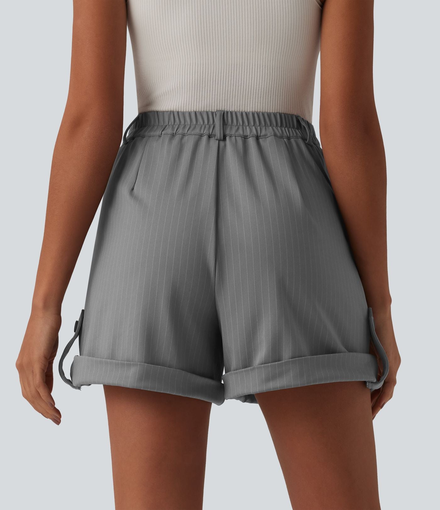 Short casual à rayures 12,5 cm taille haute avec poches