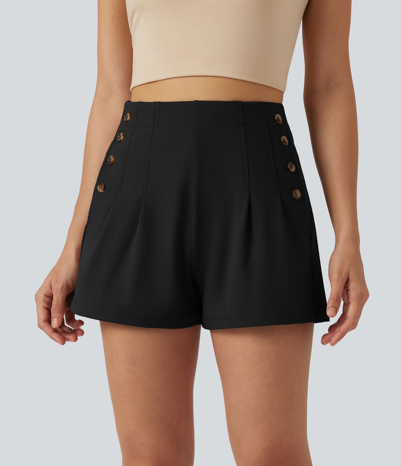 Short baggy taille haute DayStretch avec boutons décoratifs et poches, 7,5 cm