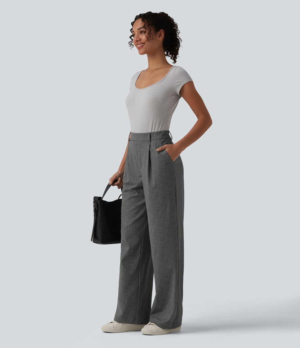 Pantalon à carreaux Halara Flex™ pour le bureau, taille haute, coupe droite avec poches