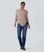 Pull cape décontracté col roulé manches chauve-souris ourlet asymétrique