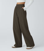 Pantalon velours côtelé de jogging décontracté à taille haute avec poches latérales
