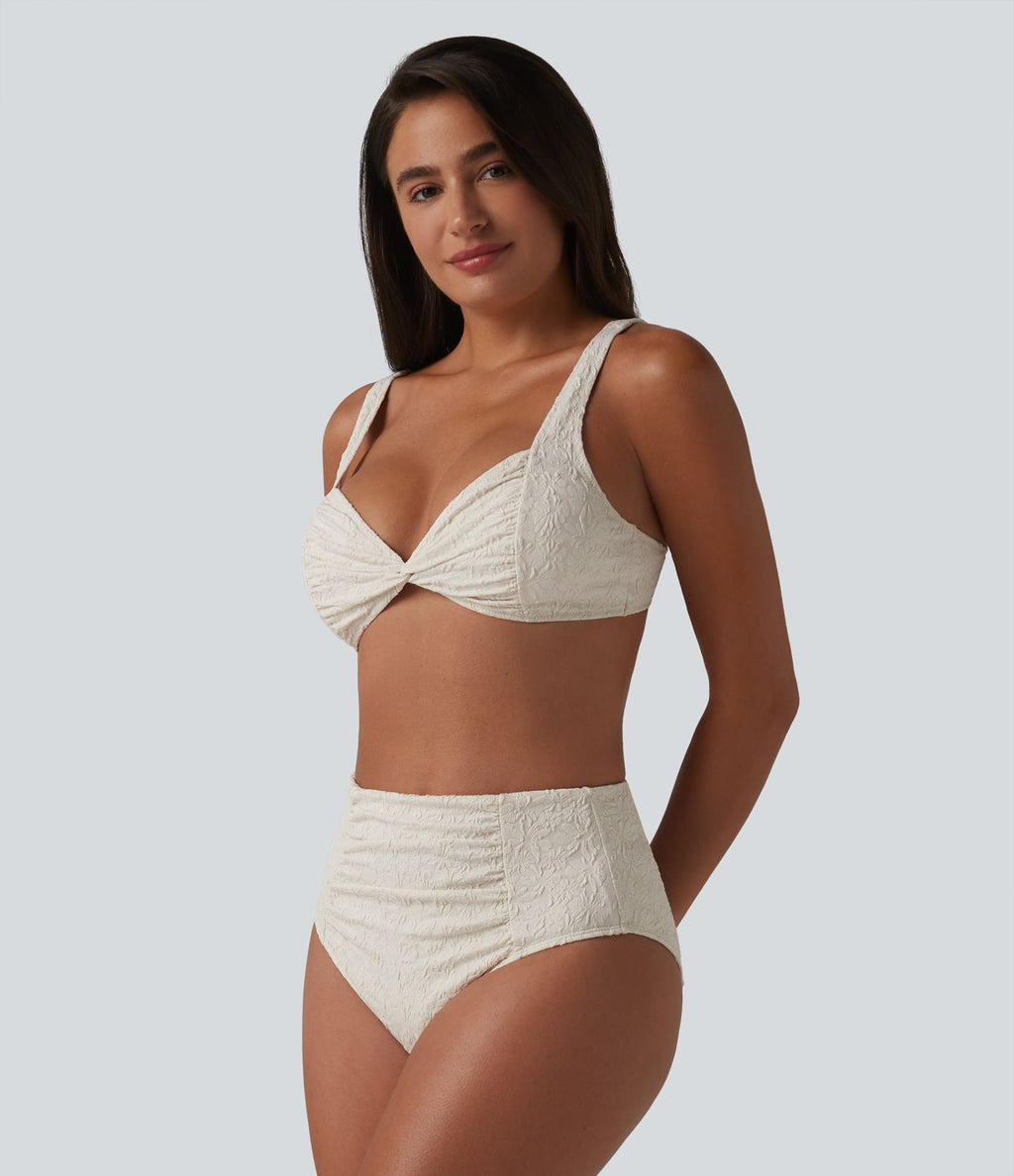Ensemble bikini jacquard ventre plat bretelles réglables détail torsadé et froncé