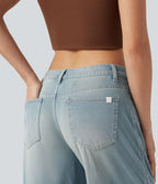 Jean coupe barrel Halara Flex™ taille basse à revers avec poches