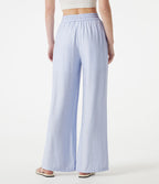 Pantalon large 2-en-1 casual en mélange de lin taille haute avec cordon et poches