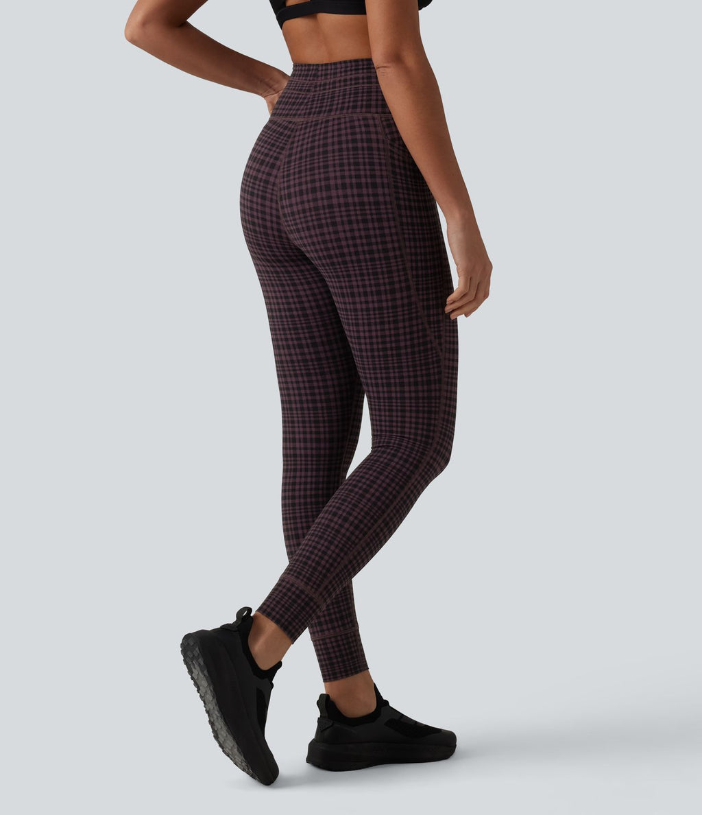 Legging de yoga Halara UltraSculpt™ taille haute avec cordon de serrage imprimé carreaux avec poches
