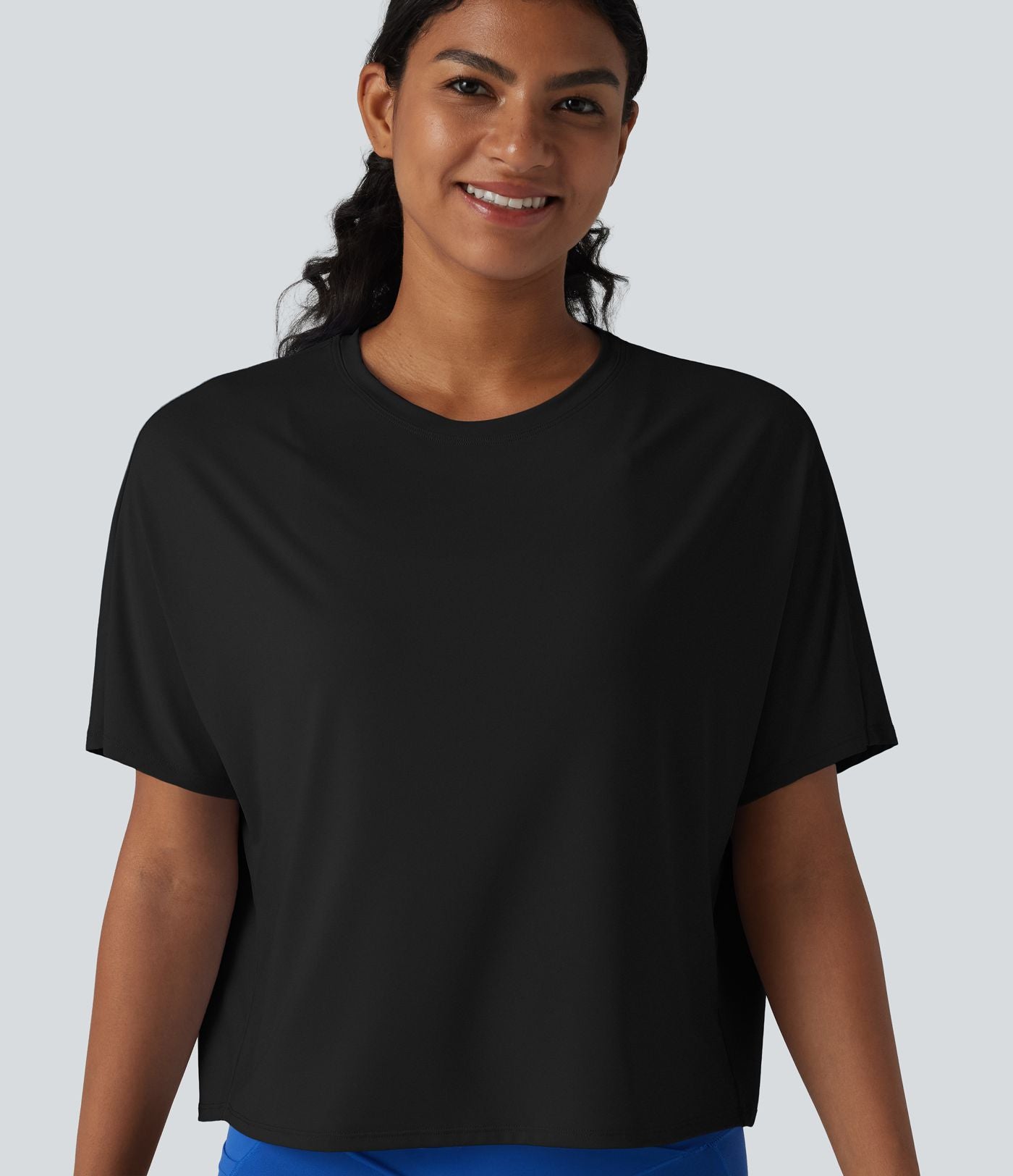 Haut de sport yoga col rond manches chauve-souris décontracté effet frais InstantCool séchage rapide, protection solaire UPF50+