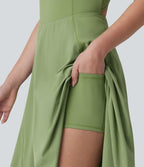 Robe de sport danse mi-longue Breezeful™ col carré dos nu croisé avec brassière intégrée 2-en-1 séchage rapide et poche - Easy Peasy