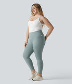 Legging sport grande taille en maille côtelé, effet ventre plat, taille haute avec poches