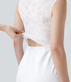 Combinaison-pantalon de mariage et demoiselle d'honneur sans manches encolure carrée avec dentelle contrastée et poches - Easy Peasy