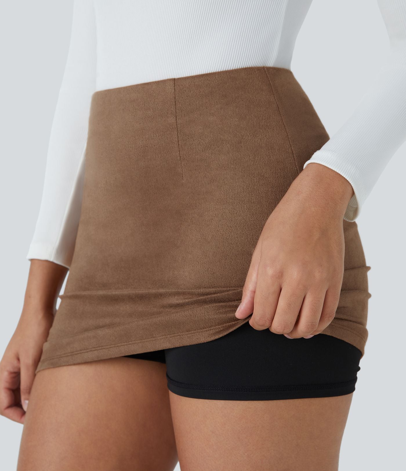 Mini-jupe décontractée 2-en-1 moulante en suédine à taille haute