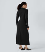 Robe mi-longue col montant manches longues