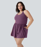 Combinaison-short de séjour grande taille 2-en-1 dos nu torsadée avec poches - Easy Peasy Edition