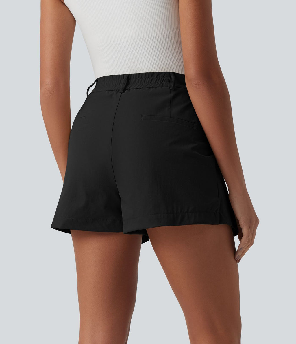 Short casual popeline stretch plissé taille mi-haute 7,5 cm avec poches