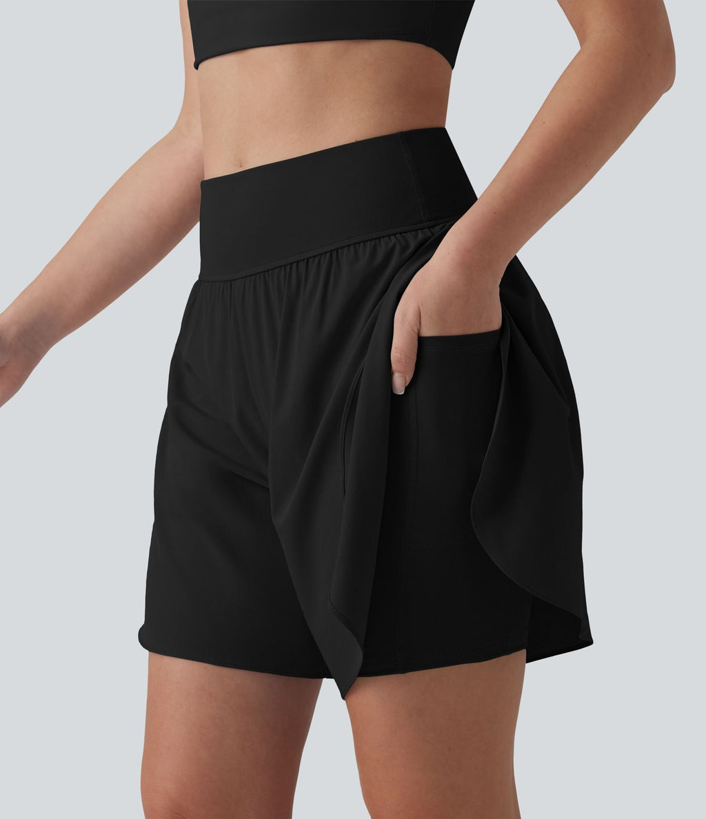 SoftlyZero™ QuickDry Short running 2-en-1 gainant taille haute à pois réfléchissants et ourlet croisé 17,5 cm avec poches