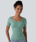 T-shirt casual col rond échancré à manches courtes avec brassière intégrée — Bonnets B-E
