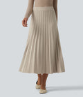 Jupe midi casual en maille plissée taille haute, coupe trapèze