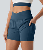 Short de yoga SoftlyZero™ Airy croisé taille haute 2-en-1 effet frais InstantCool 12,5 cm avec poches