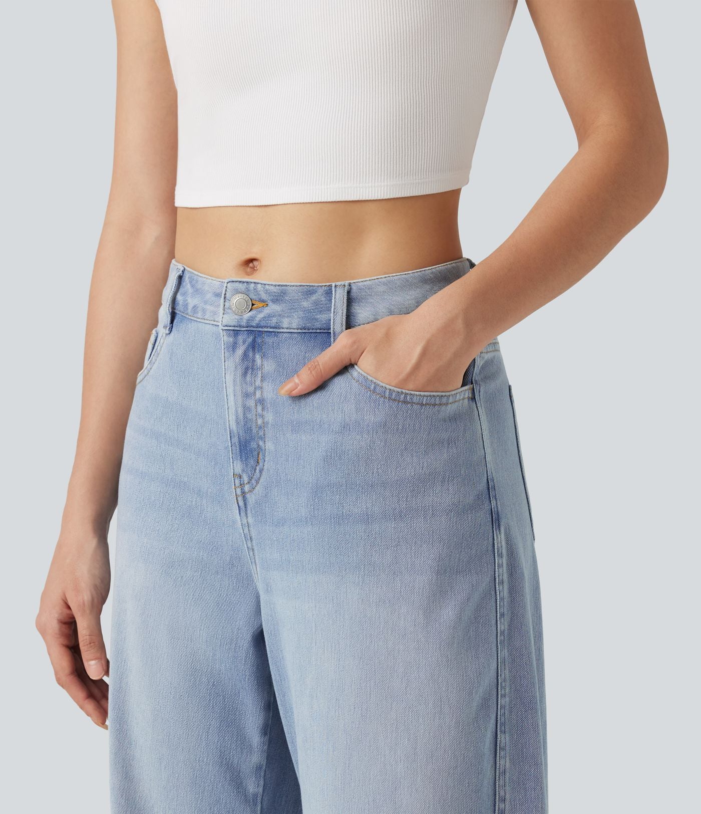Jean barrel leg Halara Flex™ taille mi-haute, à revers avec poches