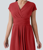 Robe midi Breezeful™ col V manches courtes à liens dans le dos séchage rapide avec poches latérales