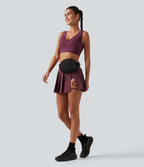 Jupe-short de danse micro-mini Breezeful™ taille mi-haute plissée avec ceinture, ourlet asymétrique, poche et séchage rapide