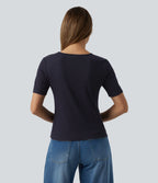 T-shirt casual color block col rond et manches courtes