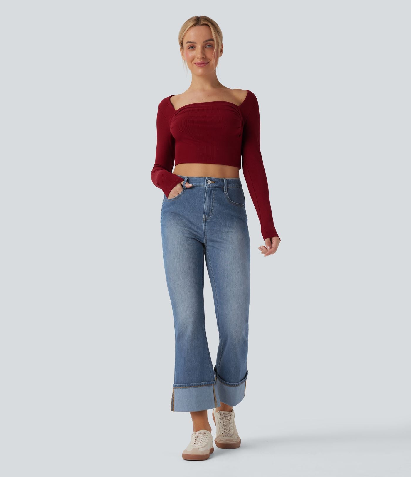 Jean décontracté Halara Flex™ évasé 7/8 taille haute ourlet retroussé avec poches