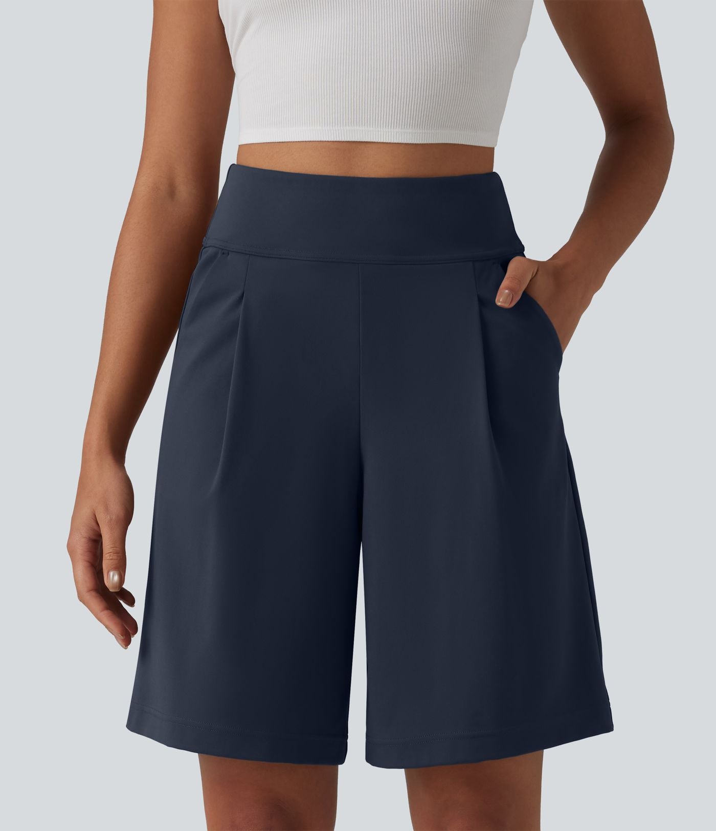 DayStretch Short tailleur bermuda plissé taille haute 25,5 cm avec poches