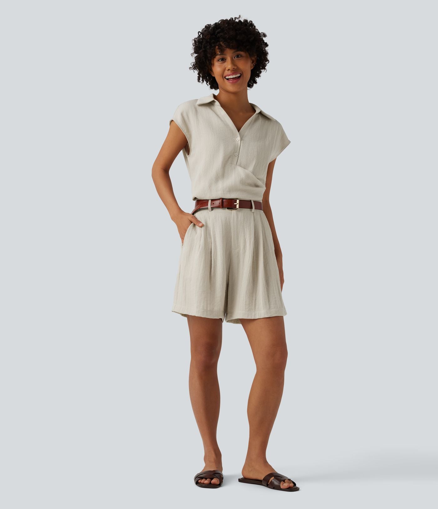 Short décontracté taille haute avec poches