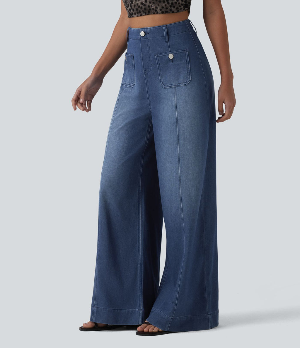 Halara Flex™ Jean évasé casual large taille haute avec poches