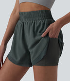 Short de running 2-en-1 taille haute mesh contrasté avec poches