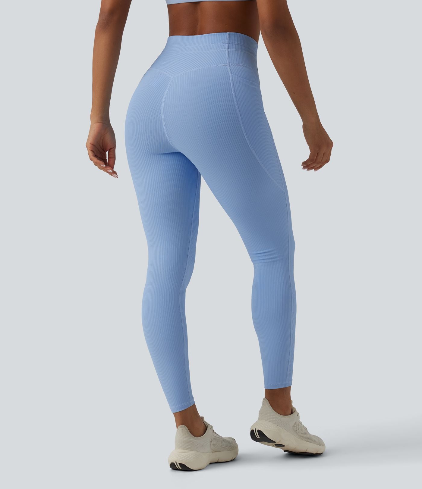 Legging de sport maille côtelée gainant à séchage rapide taille haute avec cordon de serrage et poches - UPF50+