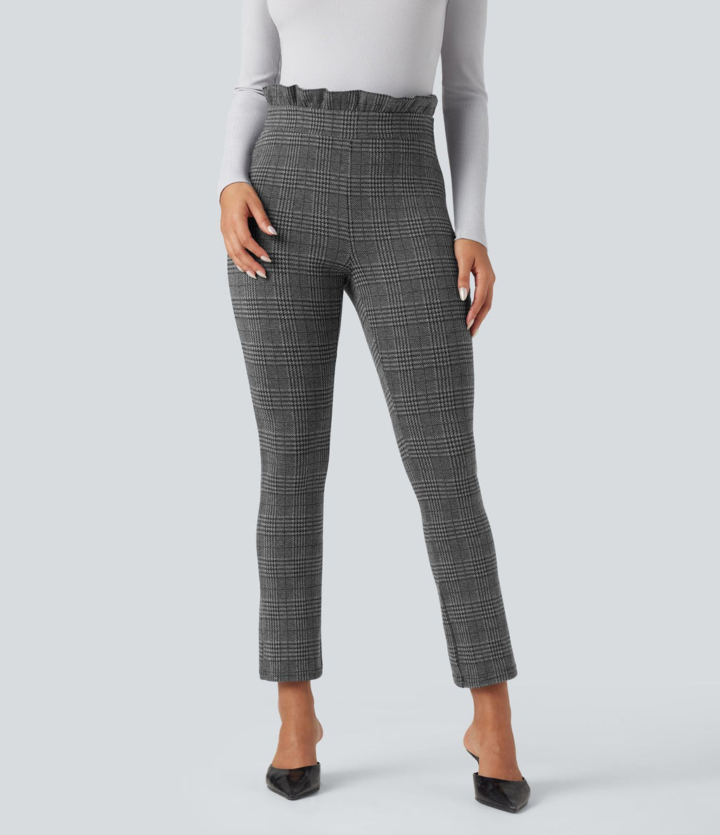 Pantalon tailleur skinny Halara Flex™ paper bag pied-de-poule carreaux taille haute à nœud avec poches
