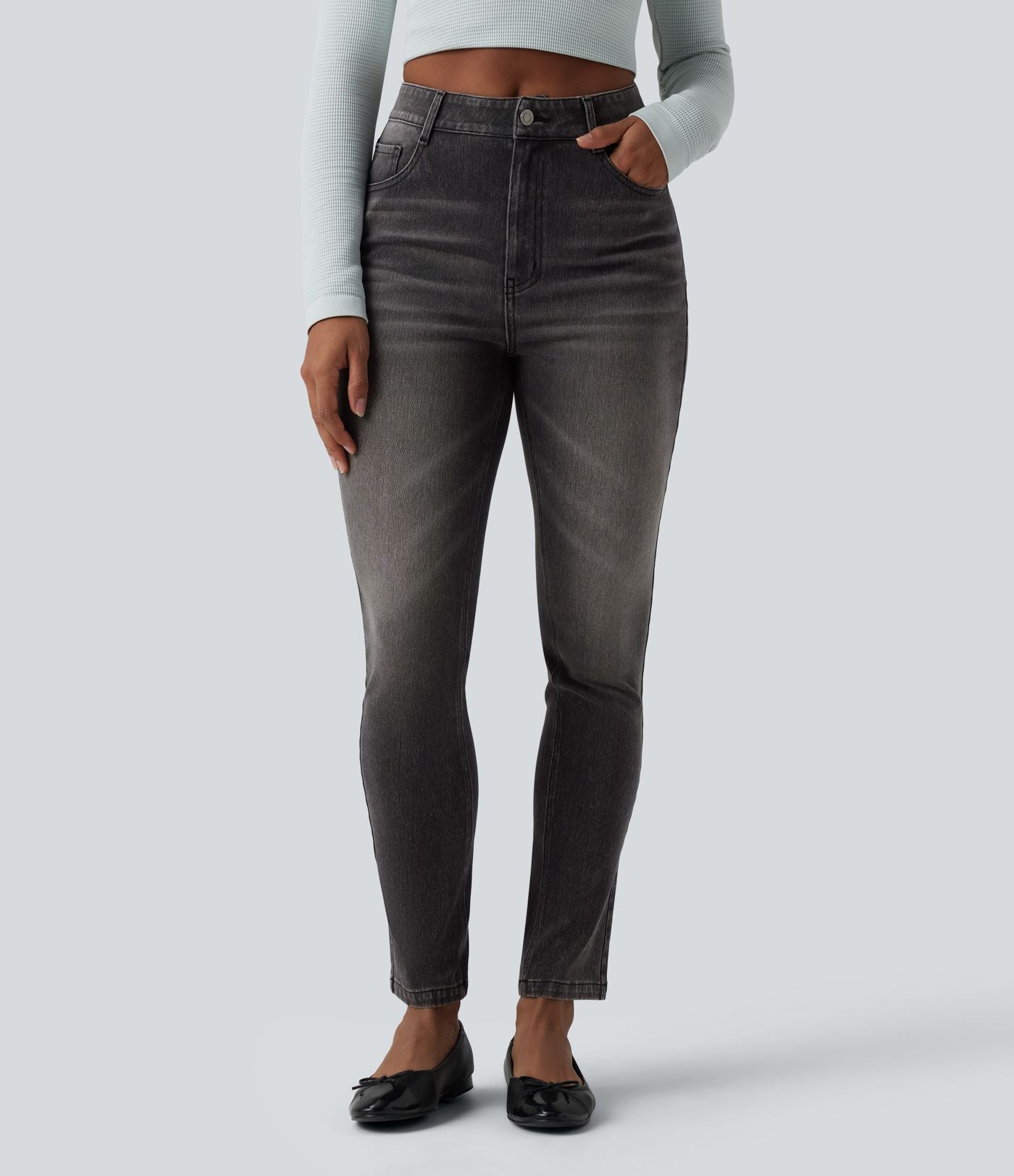 Jean Halara Flex™ taille haute slim délavé décontracté avec poches