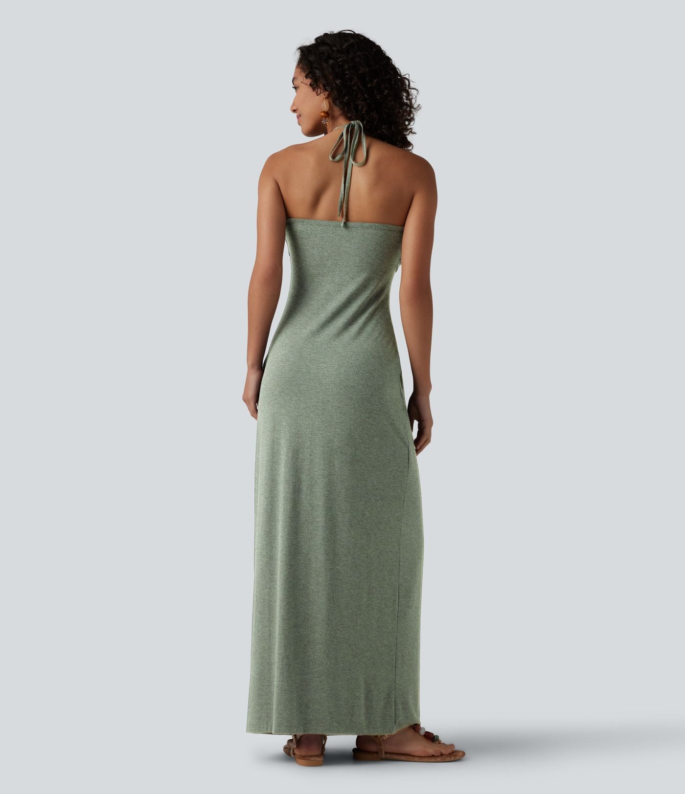 Robe longue dos nu à nouer avec soutien-gorge intégré et poches
