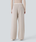 Pantalon décontracté jambe large bicolore double épaisseur, taille basse avec poches latérales