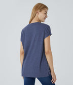 T-shirt Casual Relax à Col Rond Poche Poitrine Ourlet Fendu