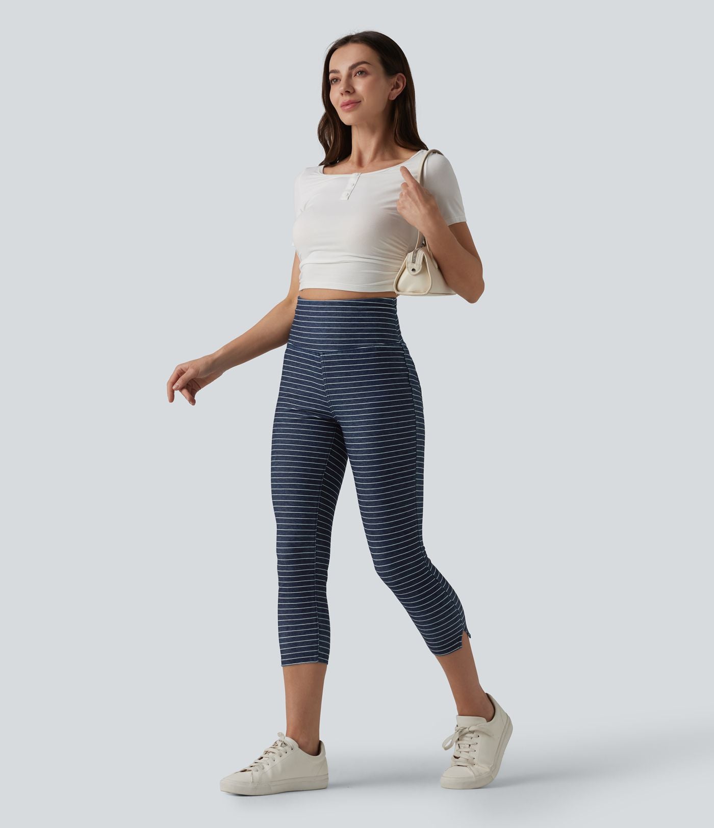 Halara Flex™ Jeggings capri décontracté à rayures fendues taille haute ventre plat avec poches