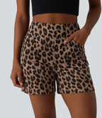 Short ample taille haute en tissu gaufré imprimé léopard 12,5 cm avec poches