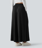Pantalon large fluide décontracté taille haute avec cordon de serrage intérieur avec poches