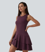 Robe mini décontractée SoftlyZero™ Airy col rond sans manches à volants superposés effet frais InstantCool