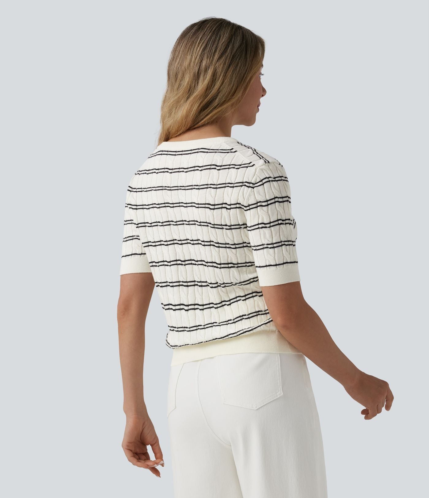 Pull de travail col Henley manches courtes rayé